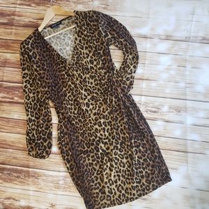 Jones New York Leopard Print Midi Wrap Dress Work